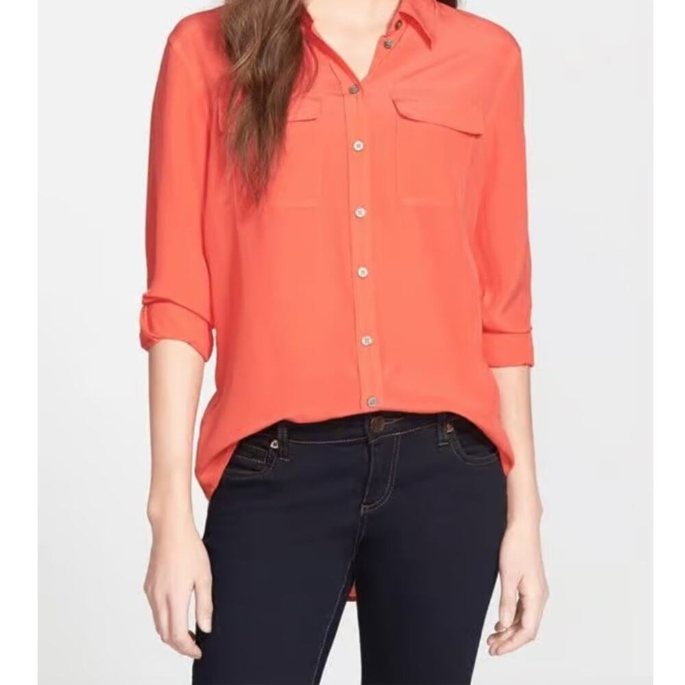 Vince Camuto Two By Silk Utility Blouse in Rust Orange Size‎ S